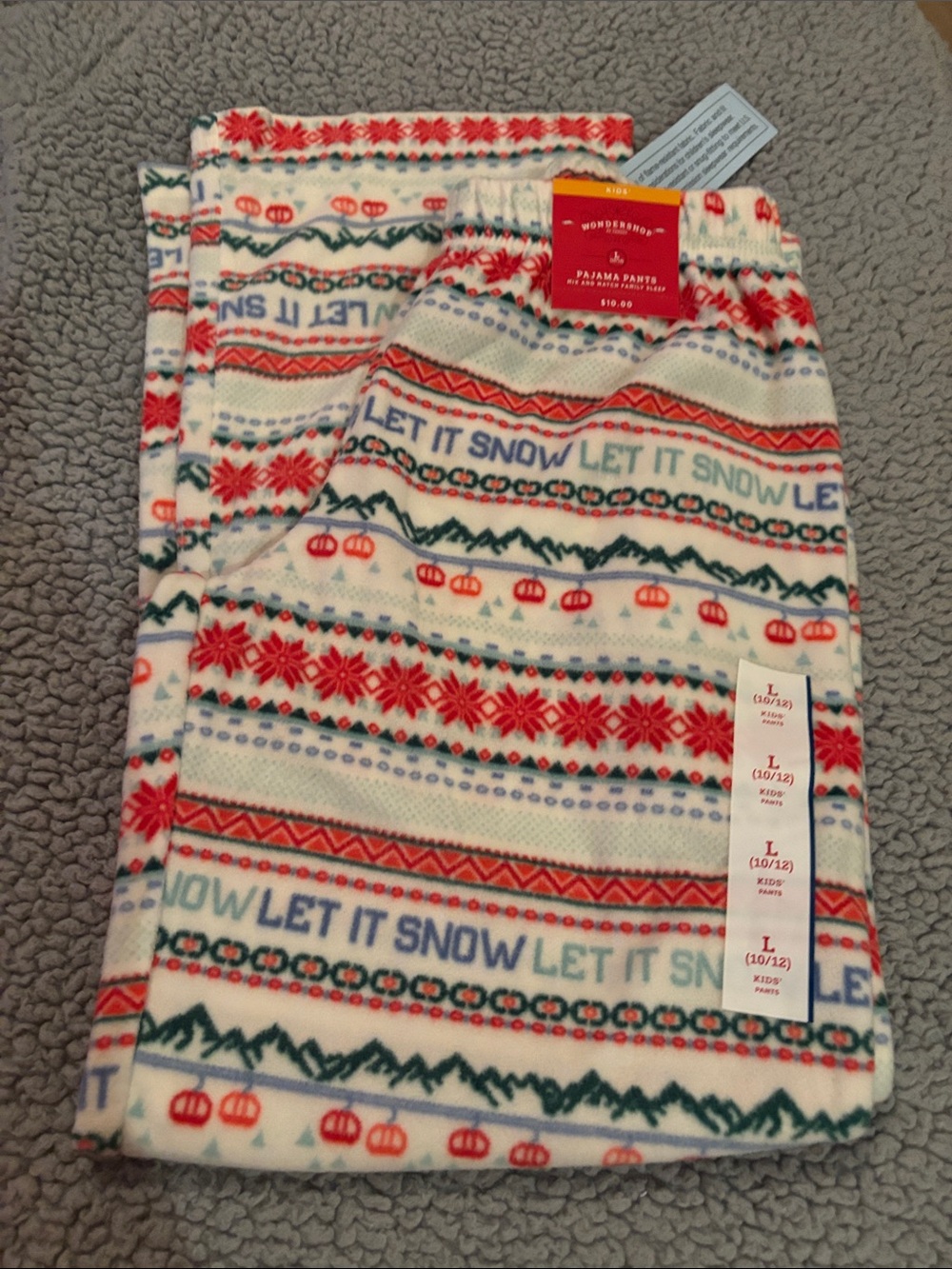NWT Wondershop Christmas White Red Green 'Let It Snow' Fleece Jogger Pants